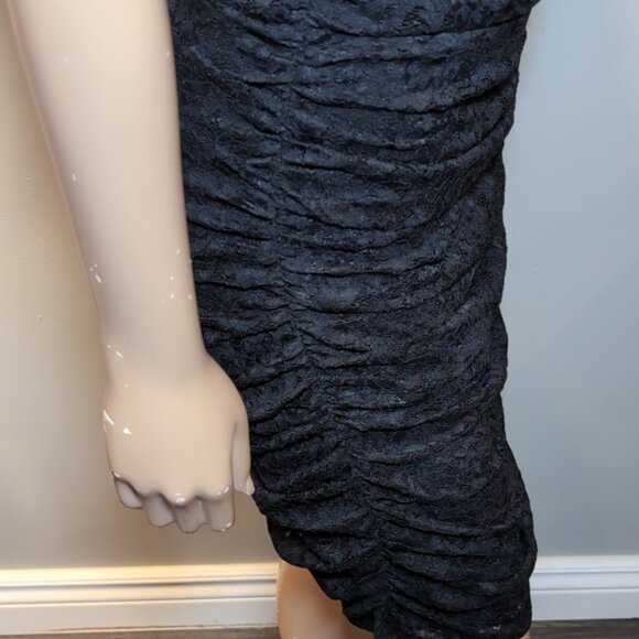 Express Ruched Lace Bodycon Dress Sleeveless Vneck Vback Fitted Cocktail LBD - Picture 10 of 14